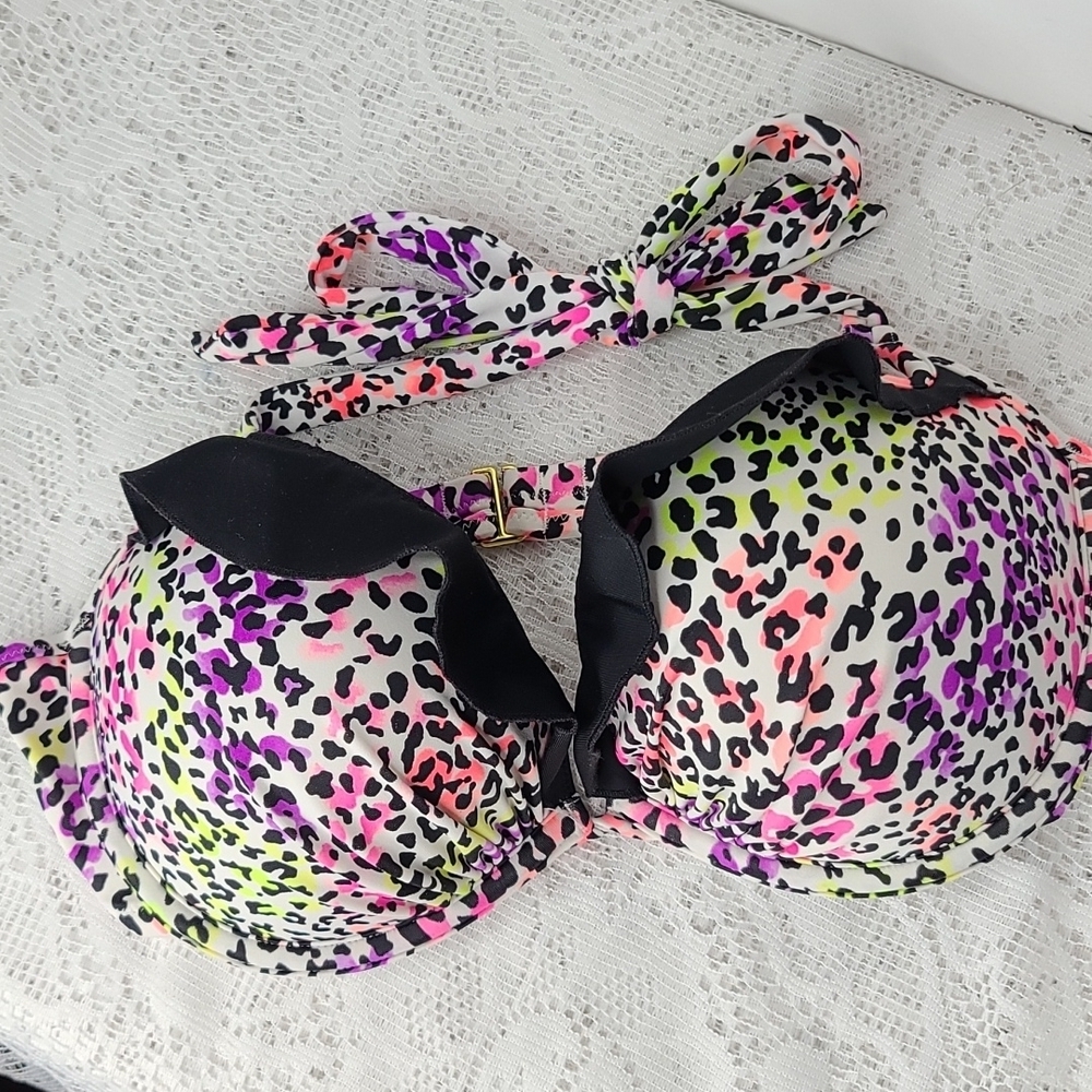 Victoria Secret pysh up padded halter top leopard color print  aching suit 36C